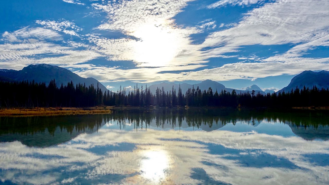 Wallpaper lake, mountains, sky, clouds, reflection