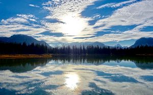 Preview wallpaper lake, mountains, sky, clouds, reflection