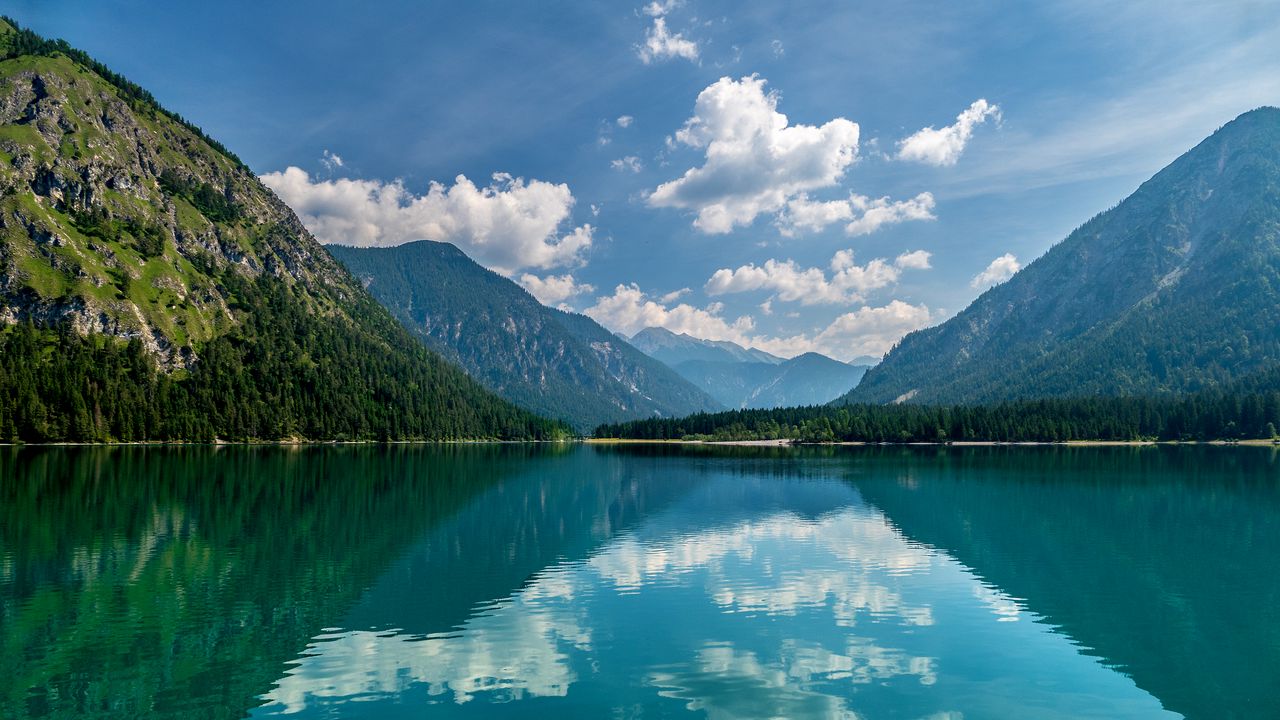 Wallpaper lake, mountains, slope, reflection, landscape hd, picture, image