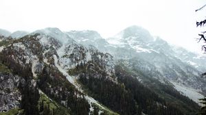 Preview wallpaper lake, mountains, slope, snowy, trees