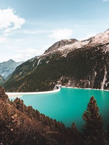 Preview wallpaper lake, mountains, slopes, trees, landscape