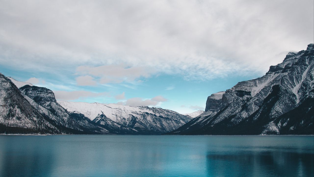 Wallpaper lake, mountains, snow, lake minnewanka, canada