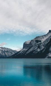 Preview wallpaper lake, mountains, snow, lake minnewanka, canada