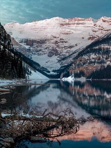 Preview wallpaper lake, mountains, snow, top, lake louise, canada