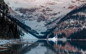 Preview wallpaper lake, mountains, snow, top, lake louise, canada