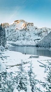 Preview wallpaper lake, mountains, snow, shore, winter