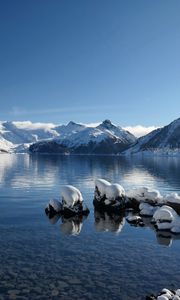 Preview wallpaper lake, mountains, snow, winter