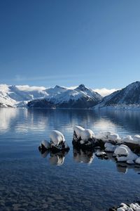 Preview wallpaper lake, mountains, snow, winter