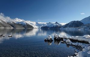 Preview wallpaper lake, mountains, snow, winter