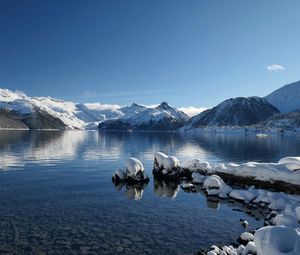 Preview wallpaper lake, mountains, snow, winter