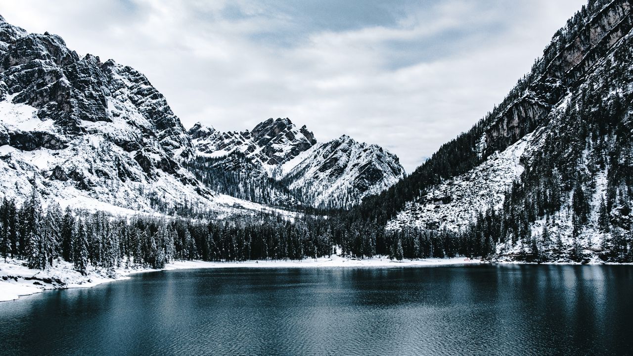 Wallpaper lake, mountains, snow, winter, nature