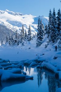 Preview wallpaper lake, mountains, snow, trees, winter, landscape