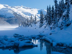 Preview wallpaper lake, mountains, snow, trees, winter, landscape
