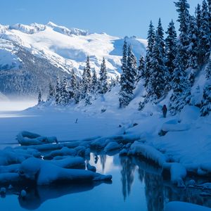 Preview wallpaper lake, mountains, snow, trees, winter, landscape