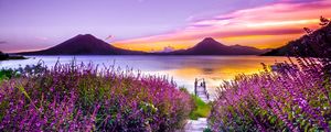 Preview wallpaper lake, mountains, solitude, flowering, lake atitlan, guatemala