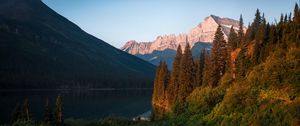 Preview wallpaper lake, mountains, spruce, trees, water