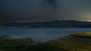 Preview wallpaper lake, mountains, starry sky, night, landscape