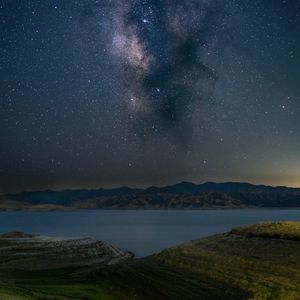 Preview wallpaper lake, mountains, starry sky, night, landscape