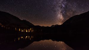 Preview wallpaper lake, mountains, starry sky, night, dark