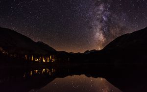 Preview wallpaper lake, mountains, starry sky, night, dark