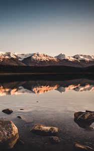 Preview wallpaper lake, mountains, stones, reflection, landscape