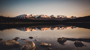 Preview wallpaper lake, mountains, stones, reflection, landscape