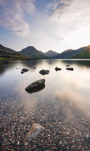 Preview wallpaper lake, mountains, stones, water, landscape