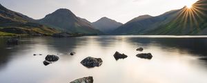 Preview wallpaper lake, mountains, stones, water, landscape