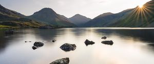 Preview wallpaper lake, mountains, stones, water, landscape