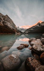 Preview wallpaper lake, mountains, stones, water, reflection