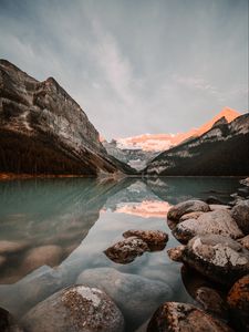 Preview wallpaper lake, mountains, stones, water, reflection