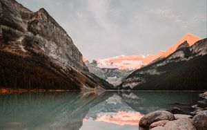 Preview wallpaper lake, mountains, stones, water, reflection