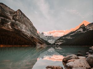 Preview wallpaper lake, mountains, stones, water, reflection