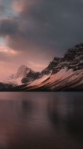 Preview wallpaper lake, mountains, sunset, dusk, landscape