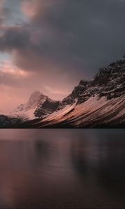 Preview wallpaper lake, mountains, sunset, dusk, landscape