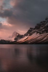 Preview wallpaper lake, mountains, sunset, dusk, landscape