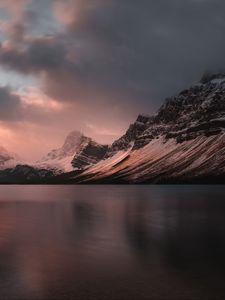 Preview wallpaper lake, mountains, sunset, dusk, landscape