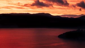 Preview wallpaper lake, mountains, sunset, dusk, dark
