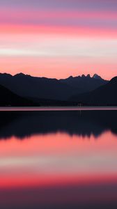 Preview wallpaper lake, mountains, sunset, dusk, reflection, tranquility