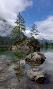 Preview wallpaper lake, mountains, tree, stones, germany