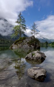 Preview wallpaper lake, mountains, tree, stones, germany