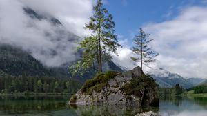 Preview wallpaper lake, mountains, tree, stones, germany