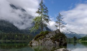 Preview wallpaper lake, mountains, tree, stones, germany