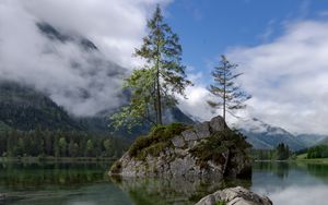 Preview wallpaper lake, mountains, tree, stones, germany