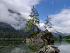 Preview wallpaper lake, mountains, tree, stones, germany