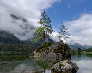 Preview wallpaper lake, mountains, tree, stones, germany