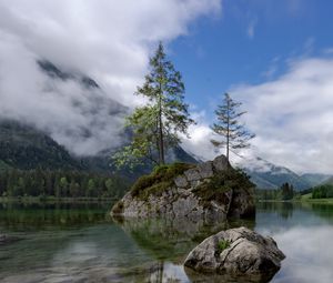 Preview wallpaper lake, mountains, tree, stones, germany