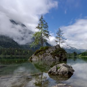 Preview wallpaper lake, mountains, tree, stones, germany