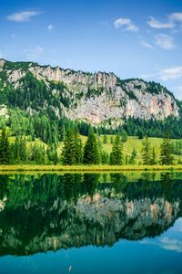 Preview wallpaper lake, mountains, trees, reflection, landscape, nature