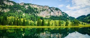 Preview wallpaper lake, mountains, trees, reflection, landscape, nature